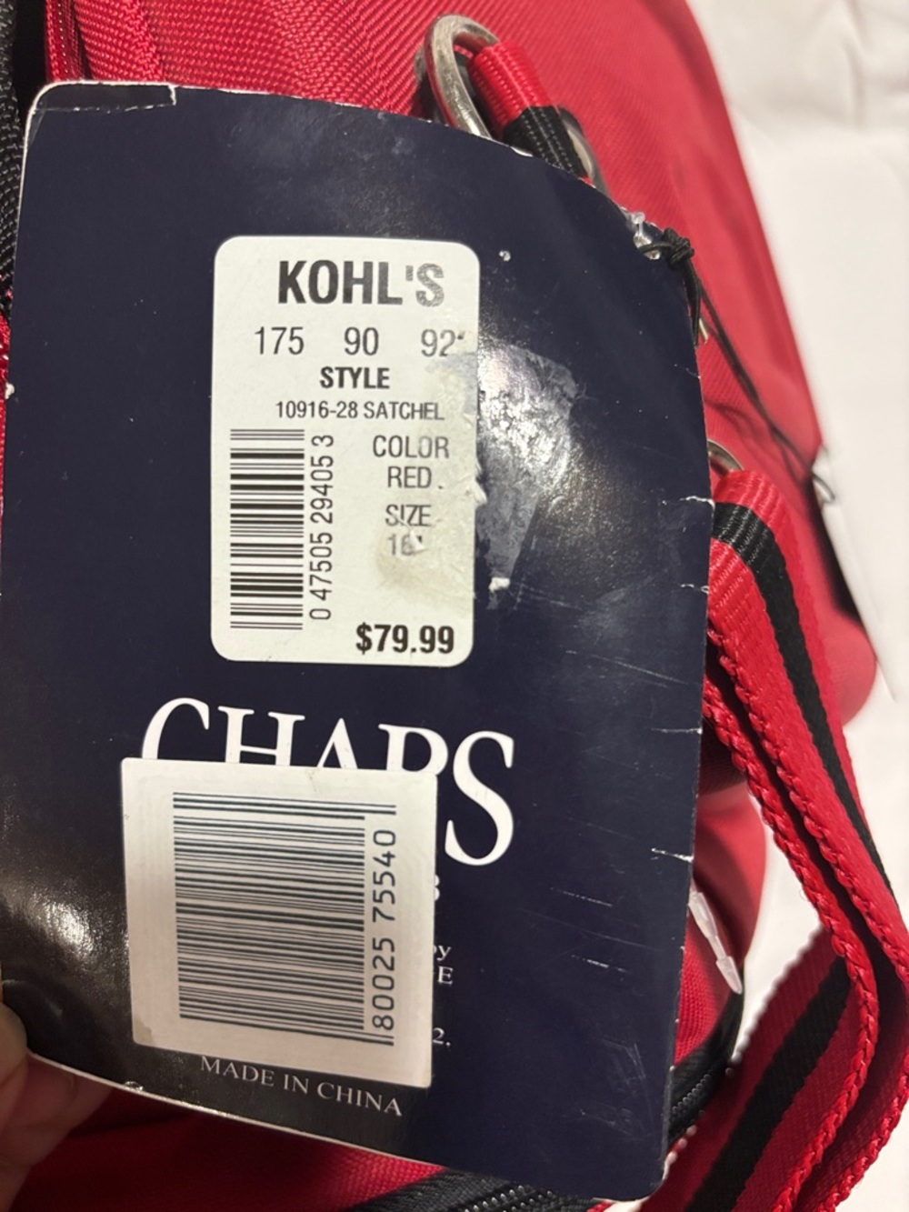 Chaps Red Weekend Convertible Duffel - Picture 7 of 9